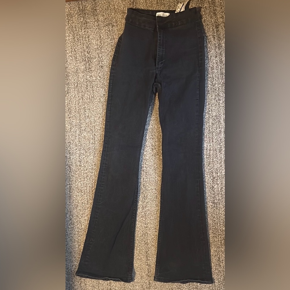 Zara Black Flare Wide Leg Jeans High-Waisted